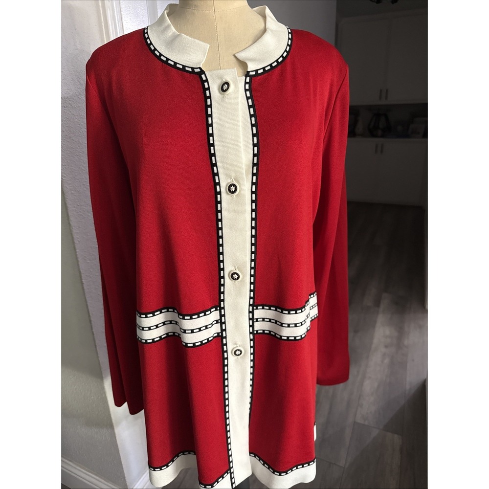 Exclusively Misook Red & Black Knit Blazer Jacket  Quiet Luxury Chic Large Korea